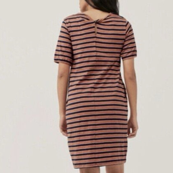 Pact Harvest Organic Cotton Striped Navy and Rust Tie Back Dress - Picture 2 of 14